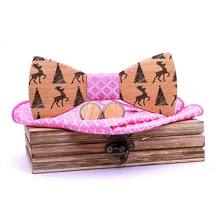 Lot de 3 nœuds papillon en bois à motif cerf et sapin de Noël pour homme