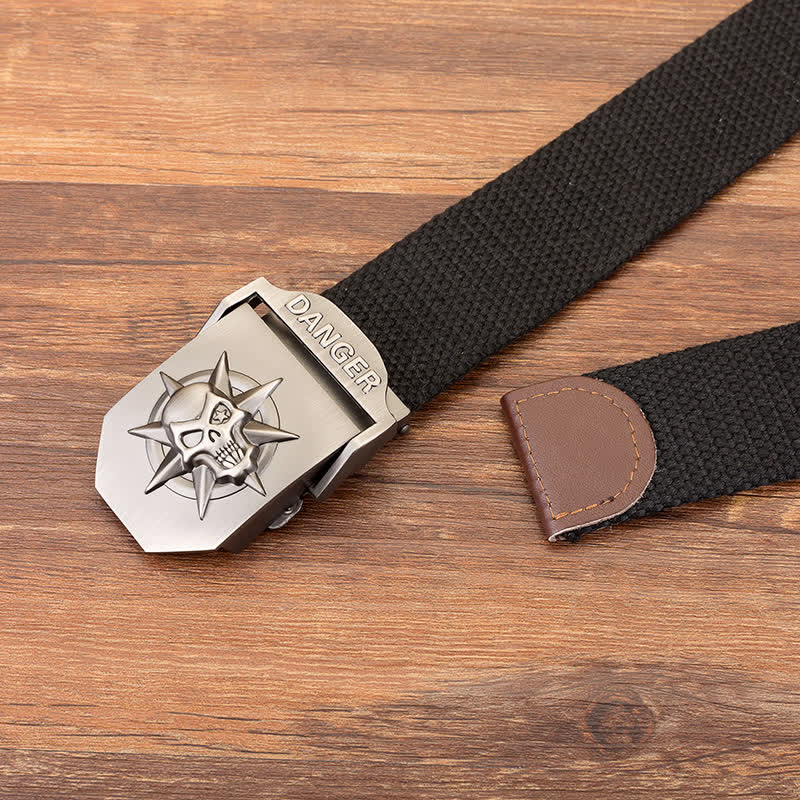 Ceinture en toile tissée à boucle automatique pour homme avec tête de mort