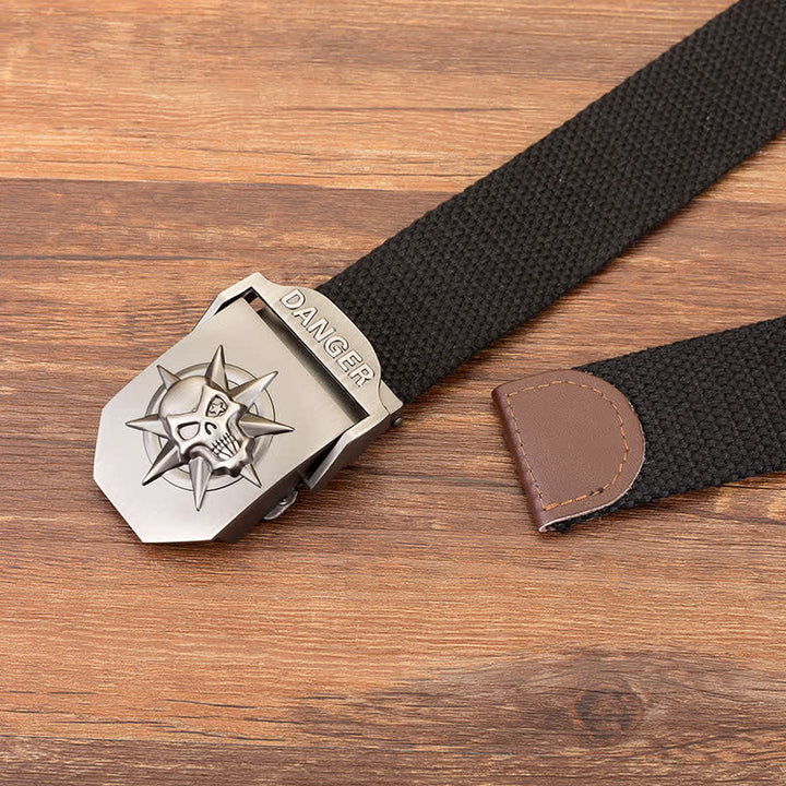 Ceinture en toile tissée à boucle automatique pour homme avec tête de mort