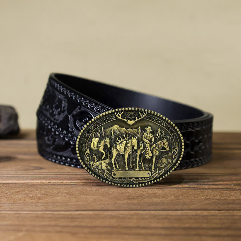 Ceinture en cuir à boucle pour homme avec motif de cheval de cow-boy