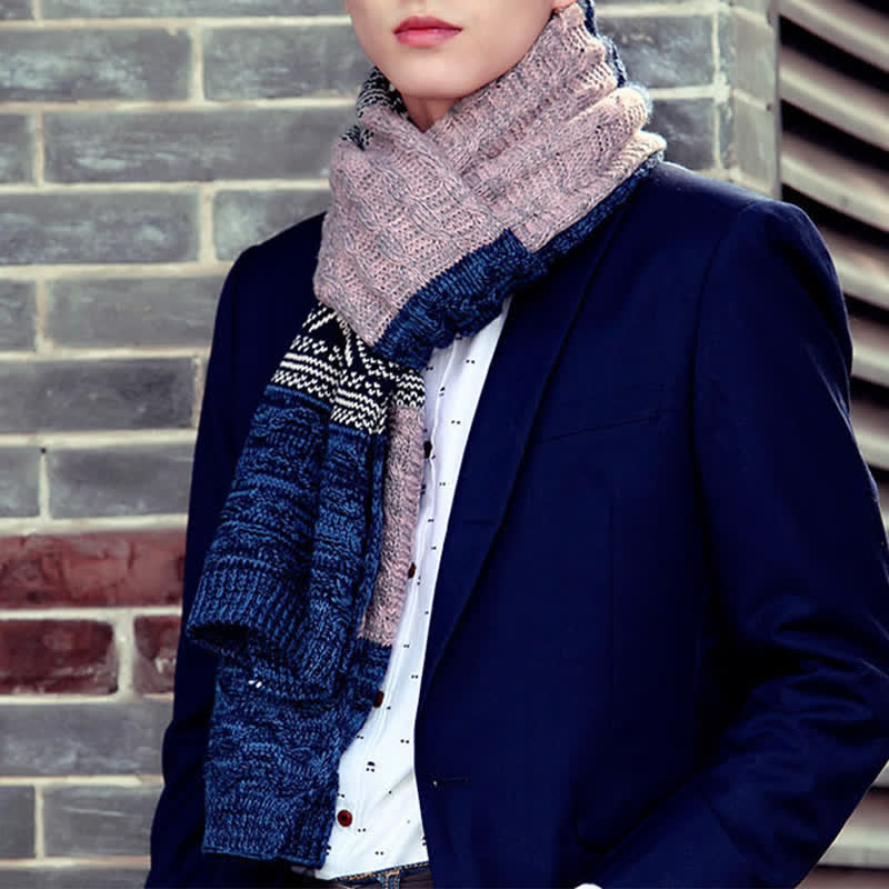 Écharpe en tricot à motif argyle pour homme avec blocs de couleurs - Rose - image 8