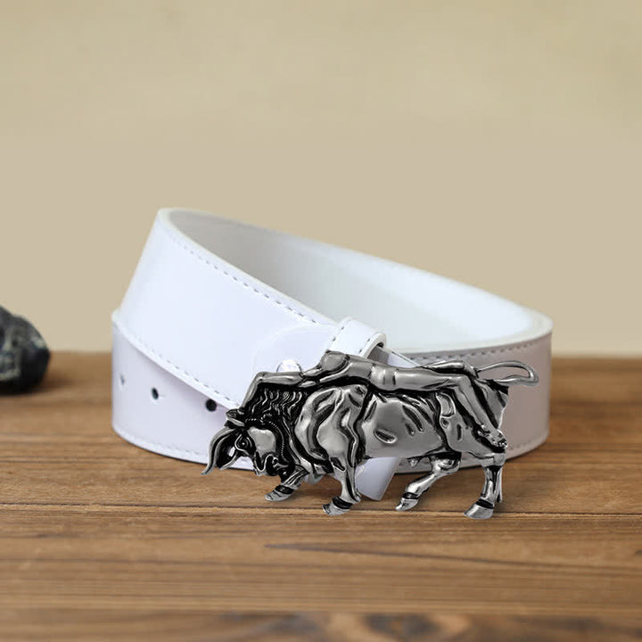 Ceinture en cuir véritable avec boucle en forme de taureau argenté pour homme