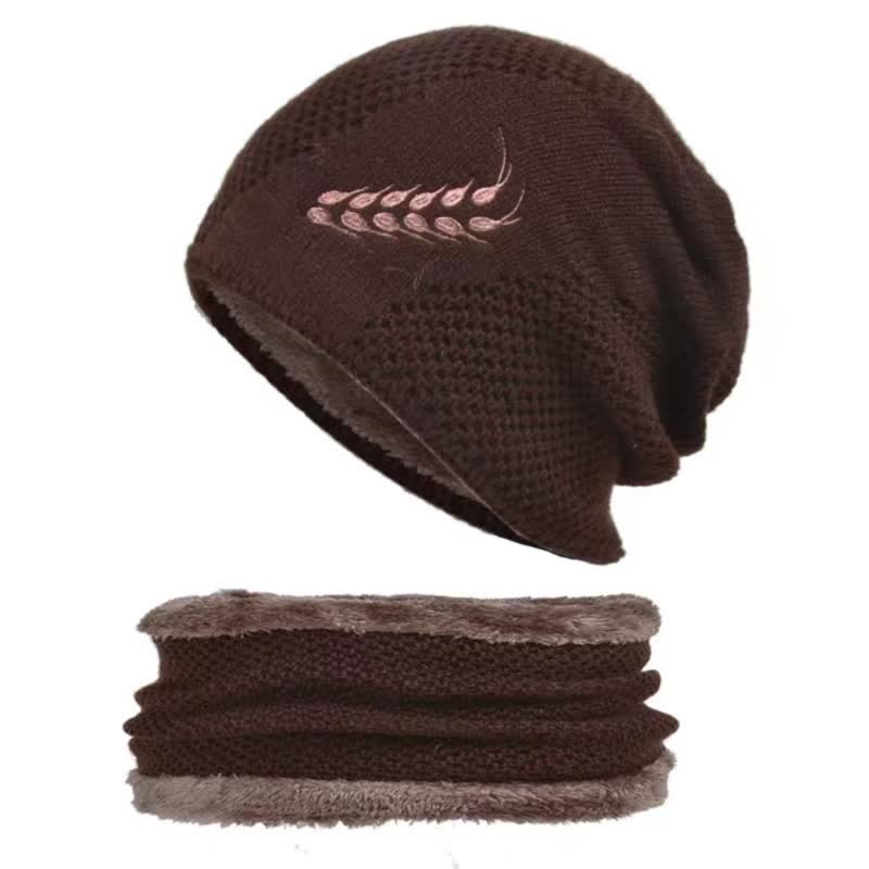 Lot de 2 bonnets et cache-cou brodés en blé