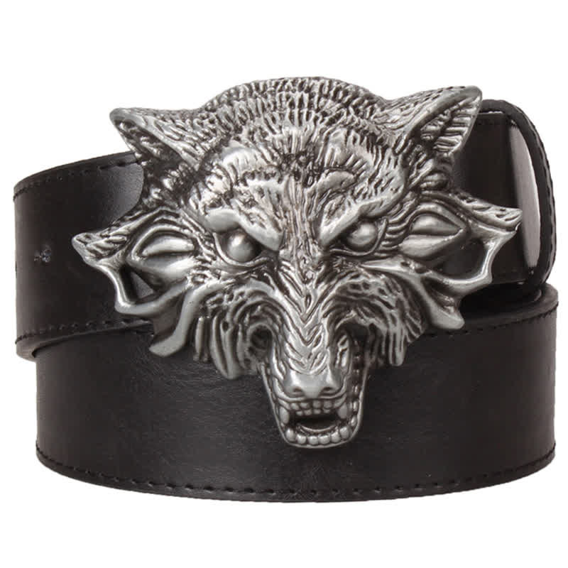 Ceinture en cuir pour homme avec gravure d'animaux en tête de loup féroce