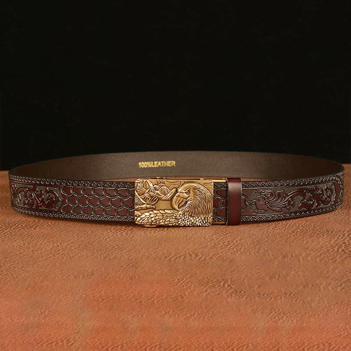 Ceinture en cuir pour homme avec motif d'aigle et paysage animalier