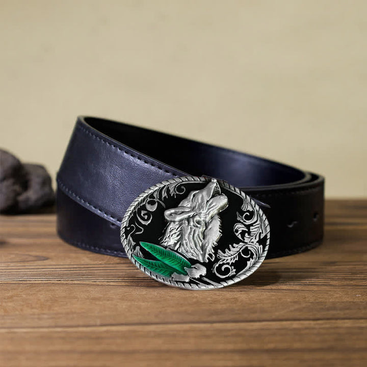 Ceinture en cuir à boucle tête de loup hurlant DIY pour homme