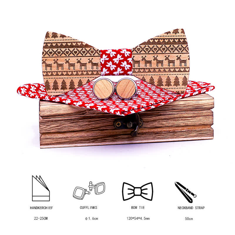 Lot de 3 nœuds papillon en bois à motif de Noël pour homme