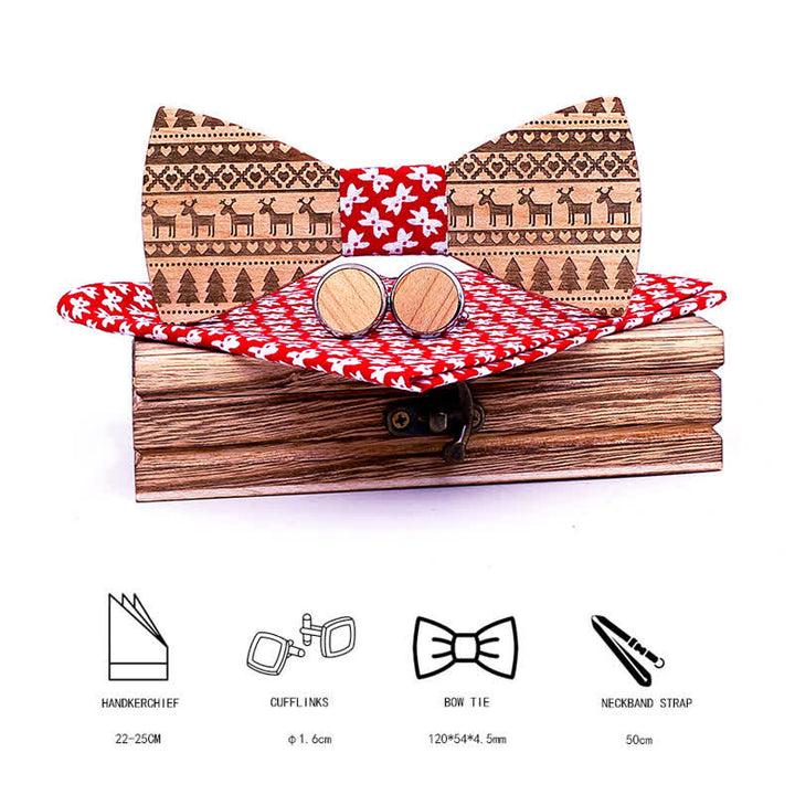 Lot de 3 nœuds papillon en bois à motif de Noël pour homme