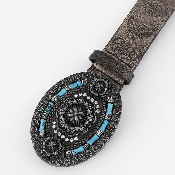 Ceinture en cuir à motif floral turquoise bohème pour homme