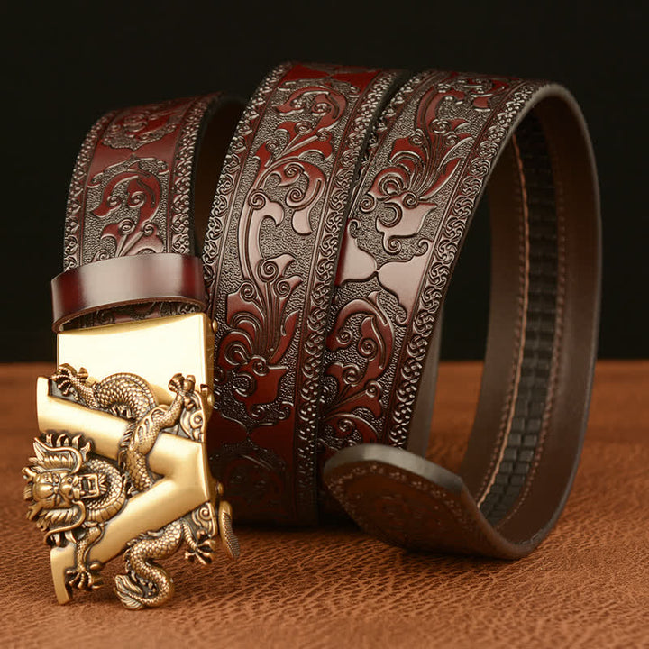 Ceinture en cuir avec motif dragon en relief et lettre V pour homme