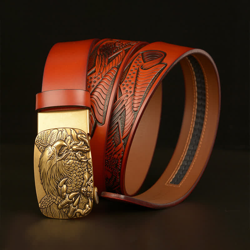 Ceinture en cuir à boucle automatique vintage pour homme avec ailes d'aigle