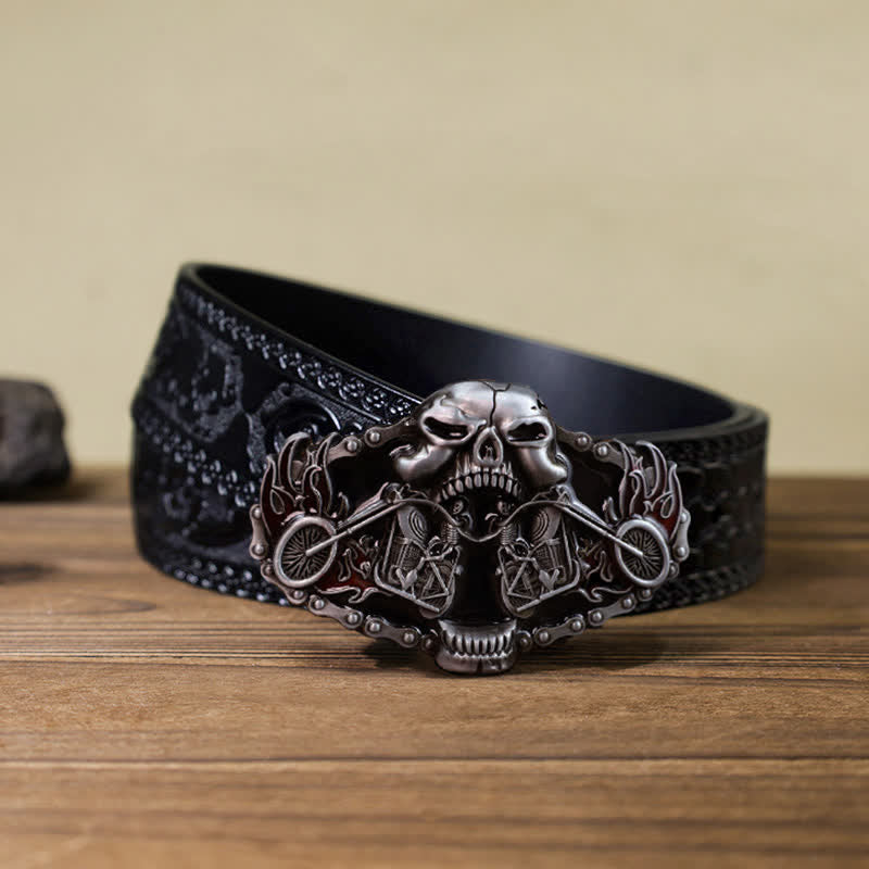 Ceinture en cuir à boucle tête de mort pour homme avec tête de mort et fantôme