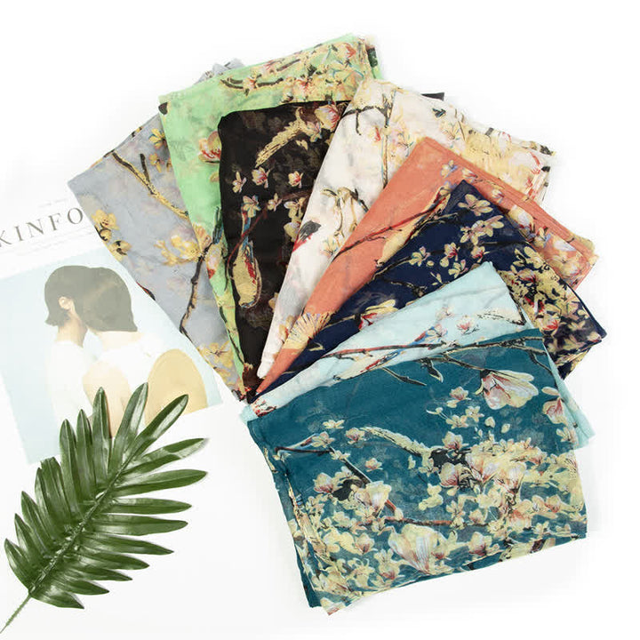 Écharpe légère à imprimé floral et oiseaux pour femme