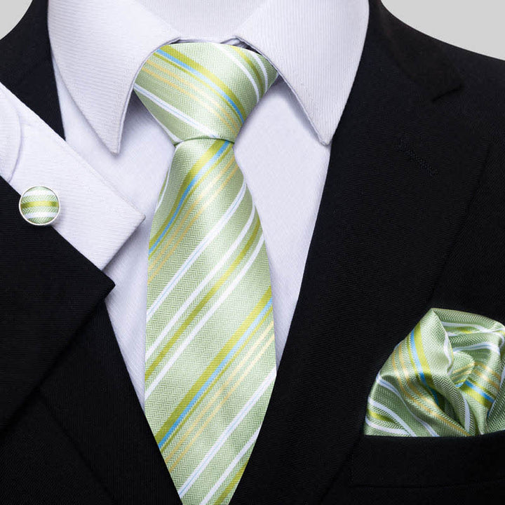 Ensemble de 3 cravates à rayures vert citron pour homme 