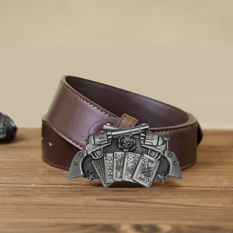 Ceinture en cuir à boucle double pistolet poker pour homme