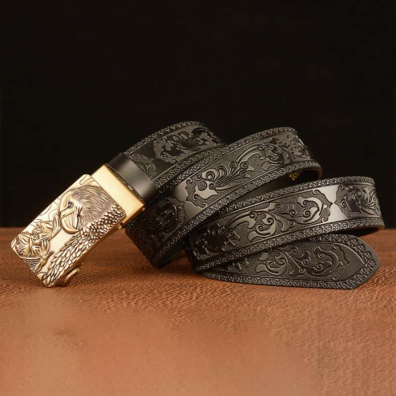 Ceinture en cuir pour homme avec motif d'aigle et paysage animalier
