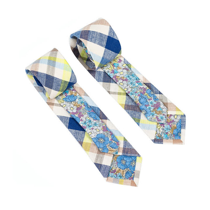 Cravate patchwork florale à carreaux pour homme 