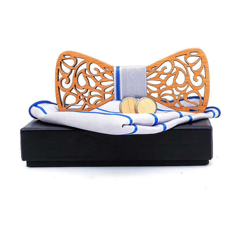 Lot de 3 noeuds creux papillon vintage en bois pour homme