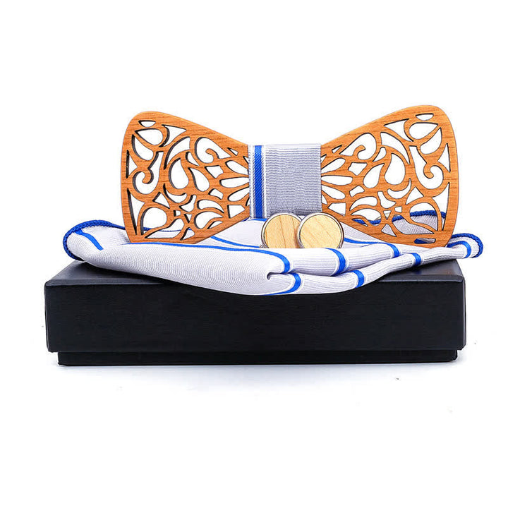 Lot de 3 noeuds creux papillon vintage en bois pour homme