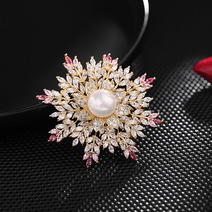 Broche fleur en perles et flocon de neige pour femme