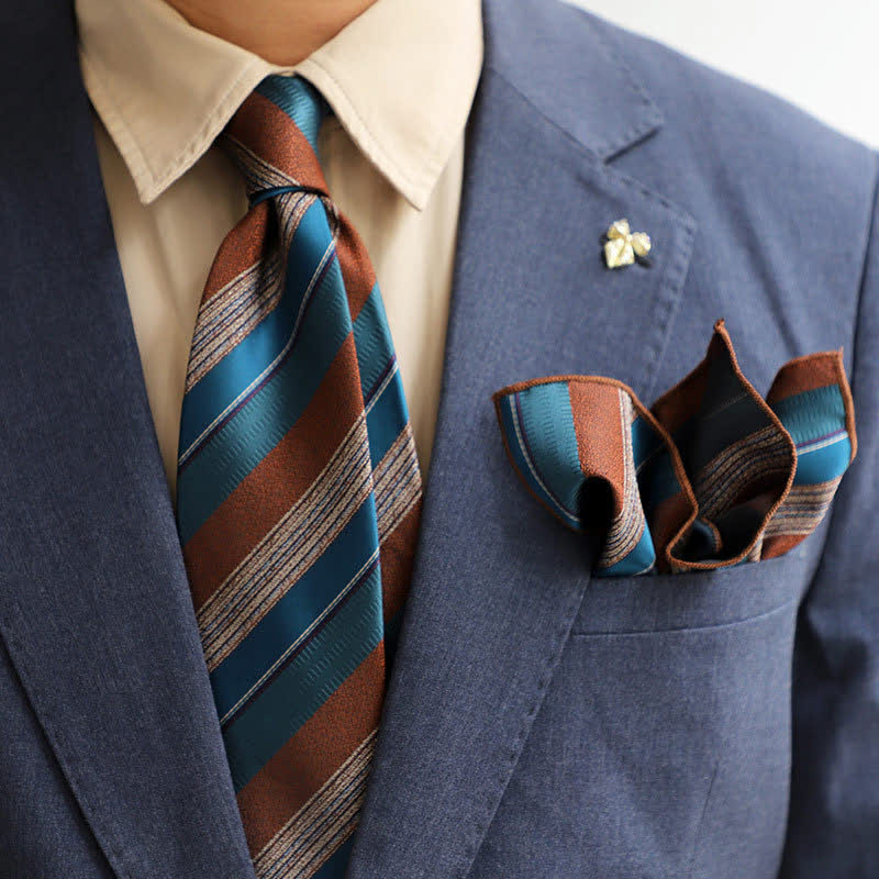 Lot de 2 cravates à rayures contrastées de couleur britannique pour hommes - Sarcelle et café - image 0