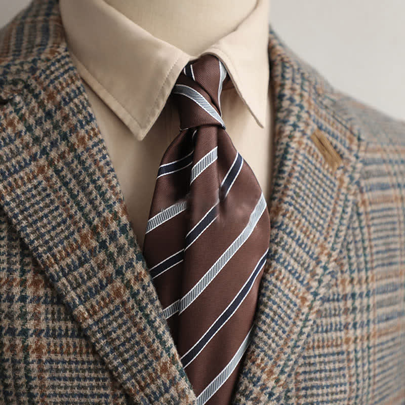 Cravate rayée classique pour homme, idéale pour le bureau - Café et gris - image 9