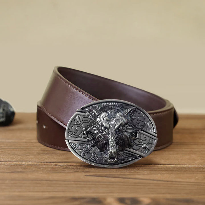 Ceinture en cuir pour homme avec couteau pliant caché en forme de tête de loup