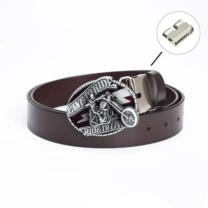 Ceinture en cuir pour homme avec tête de mort et squelette de motard
