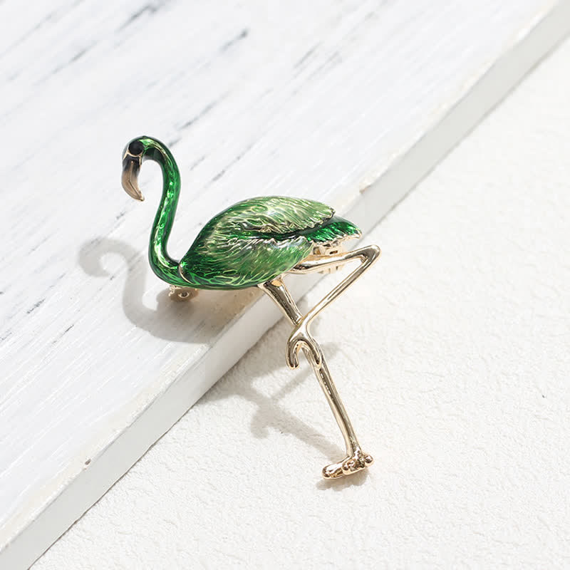 Broche flamant exotique en émail pour femme