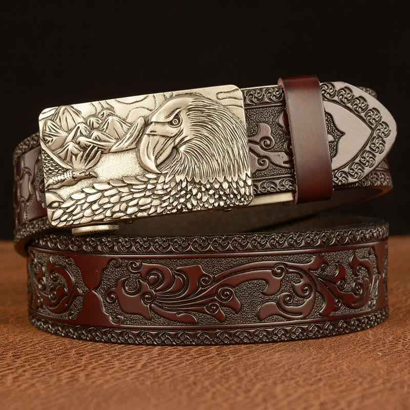 Ceinture en cuir pour homme avec motif d'aigle et paysage animalier