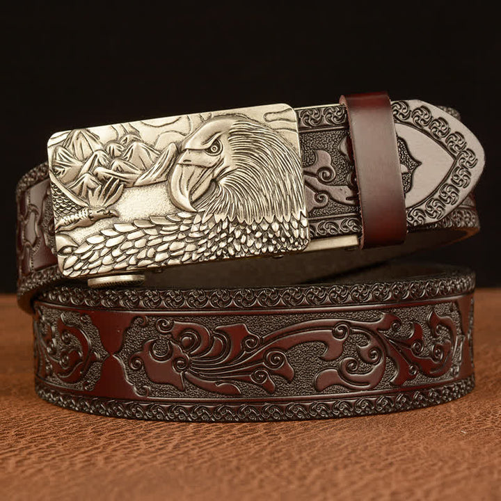 Ceinture en cuir pour homme avec motif d'aigle et paysage animalier