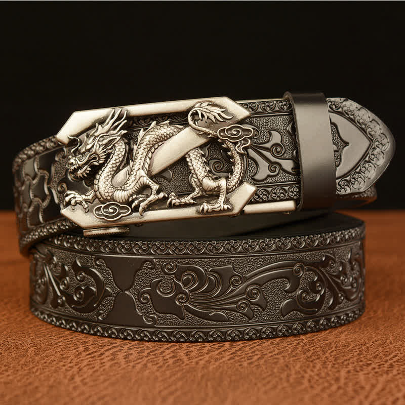 Ceinture en cuir pour homme avec motif rétro dragon Z en relief