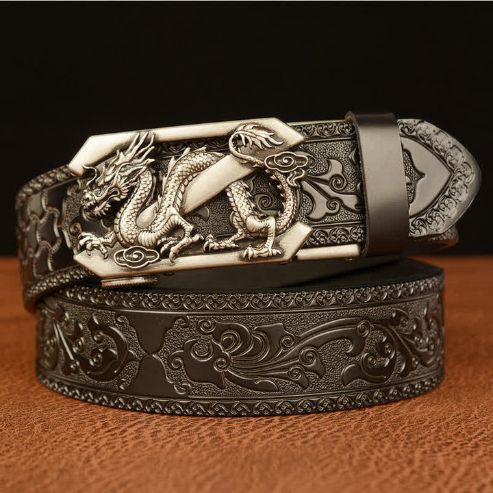 Ceinture en cuir pour homme avec motif rétro dragon Z en relief
