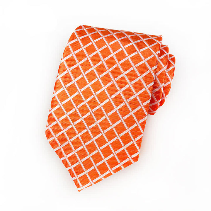 Cravate tissée brillante à carreaux pour homme - Orange - image 7