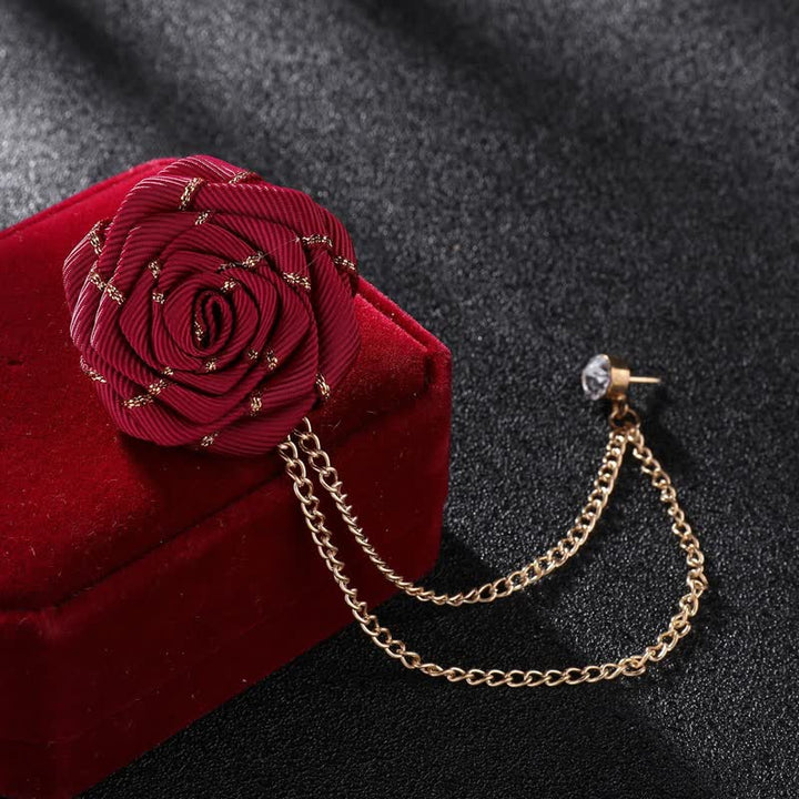 Charmante broche à chaîne en forme de rose florale pour homme