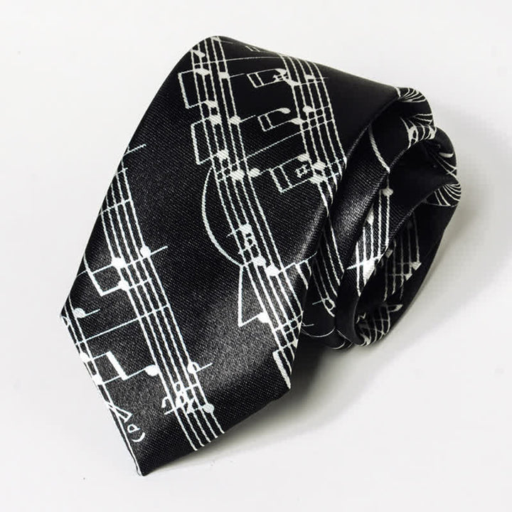 Cravate pour homme avec notes de musique de piano - Bâton noir - image 2