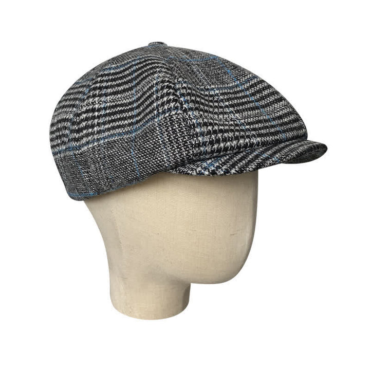 Casquette béret octogonale à carreaux gris et bleu Newsboy