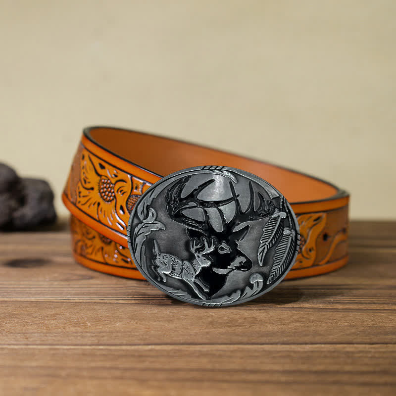 Ceinture en cuir à boucle en forme de bois de cerf pour homme
