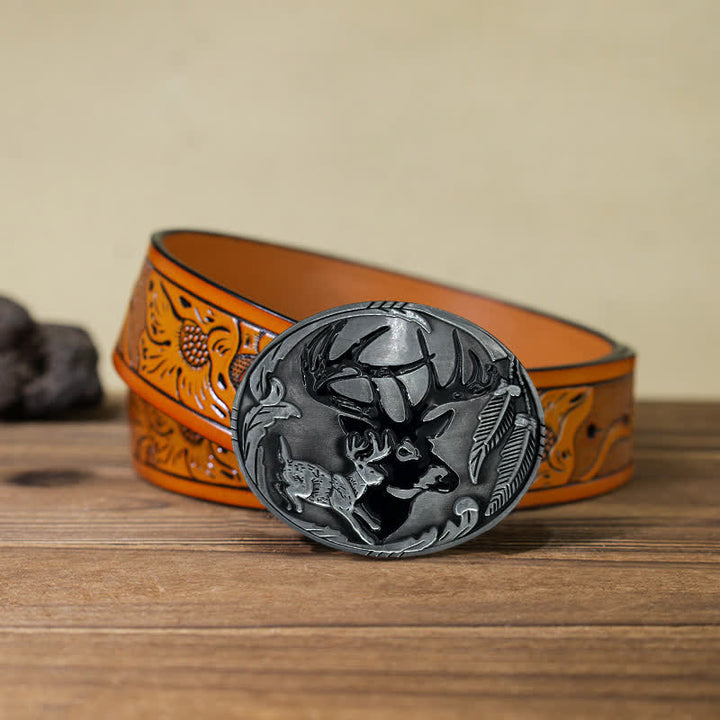 Ceinture en cuir à boucle en forme de bois de cerf pour homme