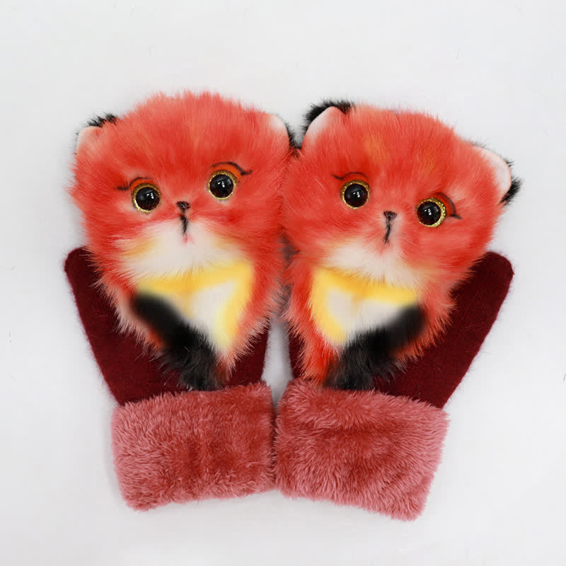 Gants mitaines en fourrure d'animaux mignons pour femmes