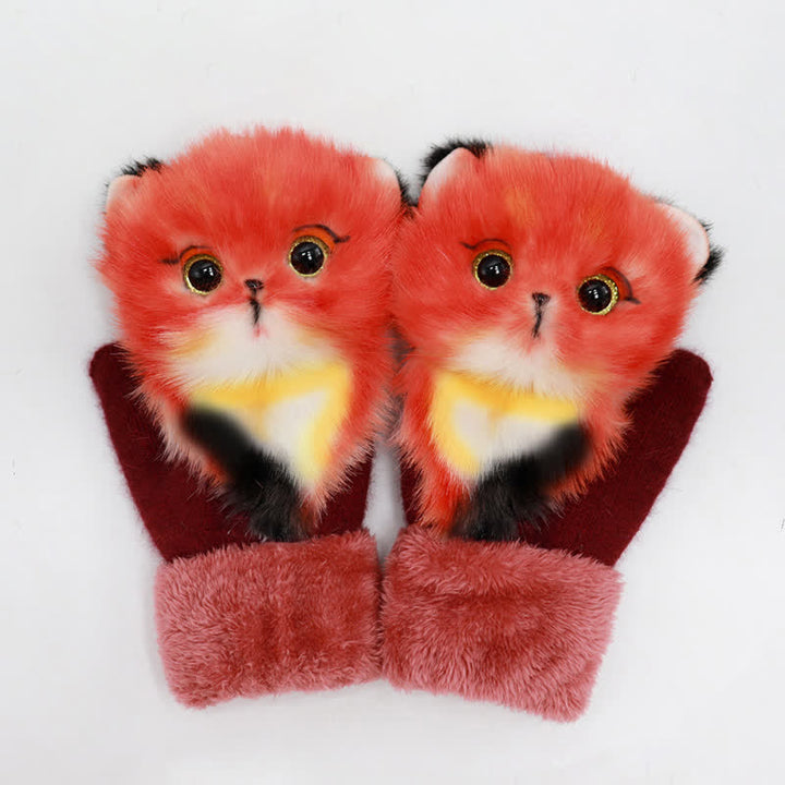 Gants mitaines en fourrure d'animaux mignons pour femmes