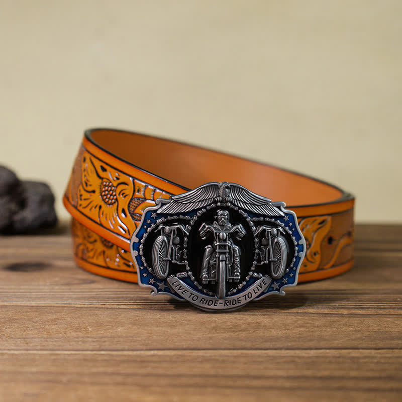 Ceinture en cuir à boucle de moto DIY Live to Ride pour homme