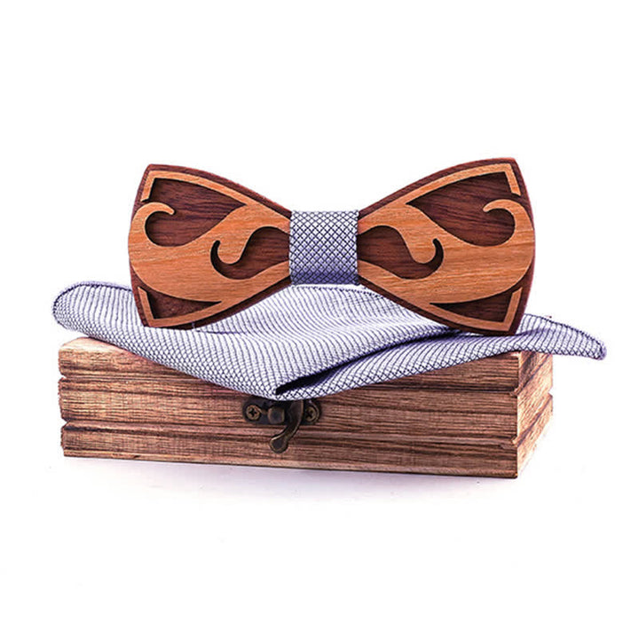 Lot de 2 nœuds papillon en bois pour hommes avec barbe sculptée
