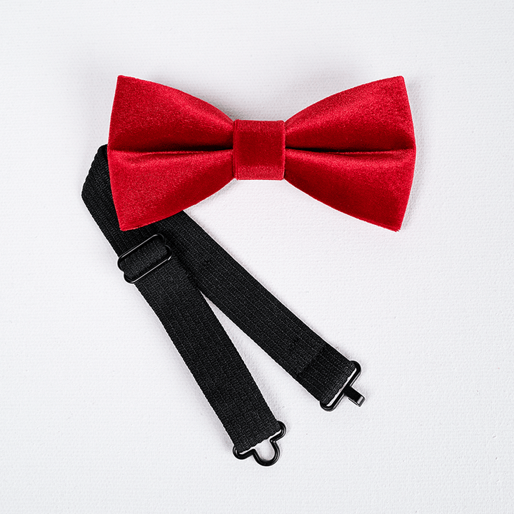 Nœud papillon en velours de couleur unie rouge vif pour homme