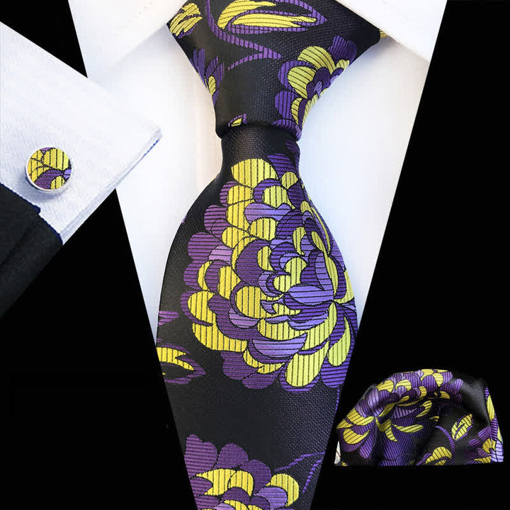 Ensemble de 3 cravates à motif de pivoines pour homme
