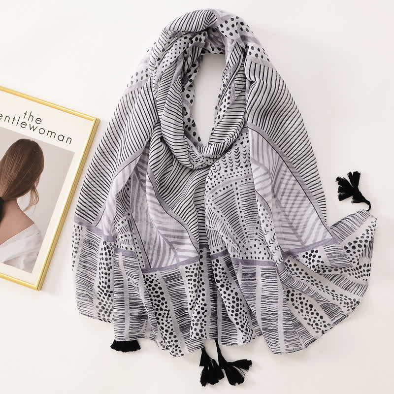 Écharpe fine à pompon et motif papillons floraux pour femme