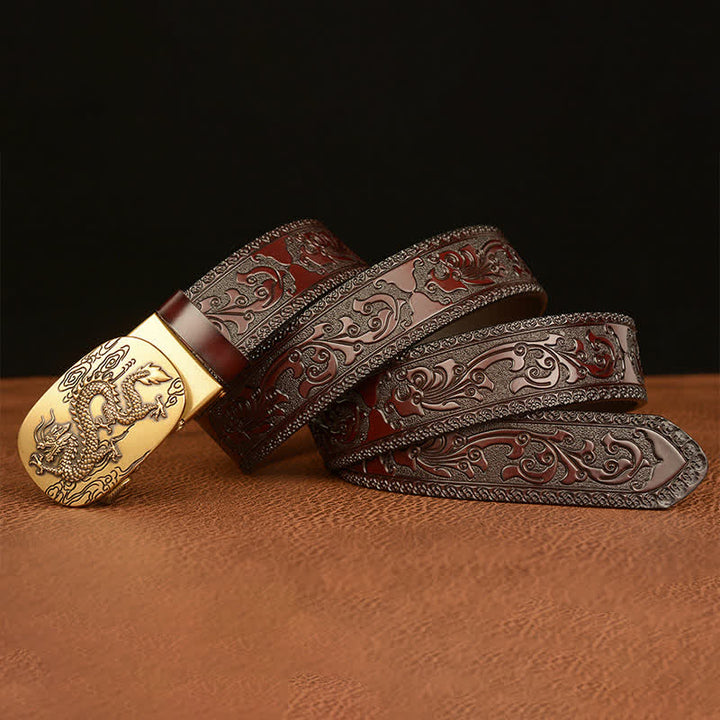 Ceinture en cuir pour homme avec dragon planant dans le ciel