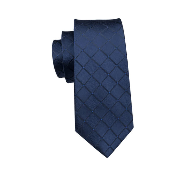 Ensemble de 3 cravates à carreaux bleu marine pour homme 
