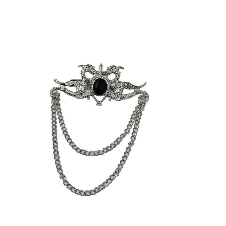 Broche à pampilles en cristal et dragon vintage pour homme