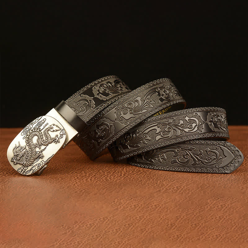 Ceinture en cuir pour homme avec dragon planant dans le ciel